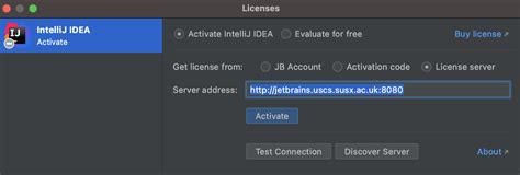 activate intellij  Click Licenses > Add license